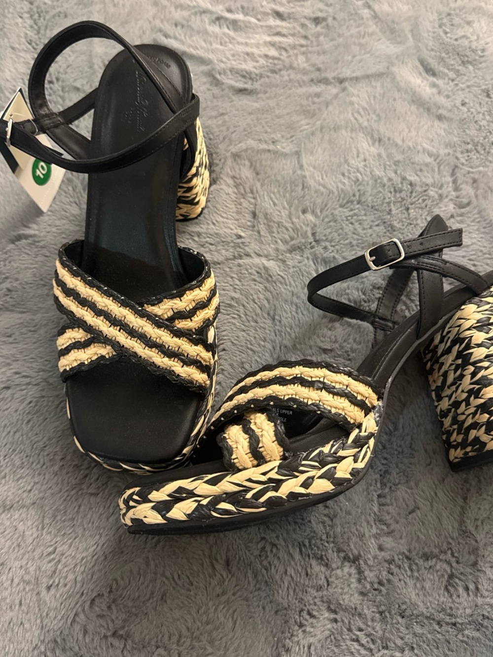 Universal Thread Black and Natural Braided Platform Sandals